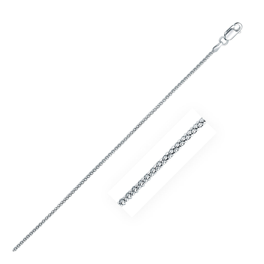 Rhodium plated 1.8mm sterling silver popcorn style chain, modern design for elegant layering or standalone wear.