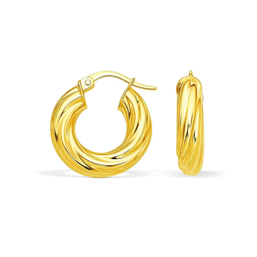 14k yellow gold modern twist hoop earrings with elegant design, perfect for sophisticated luxury jewelry collections.