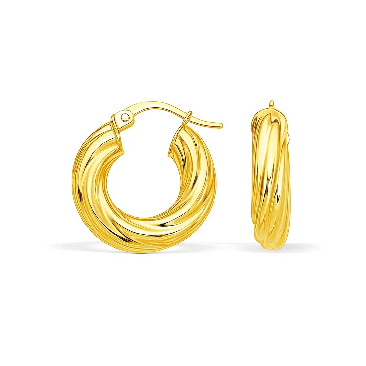 14k yellow gold modern twist hoop earrings with elegant design, perfect for sophisticated luxury jewelry collections.