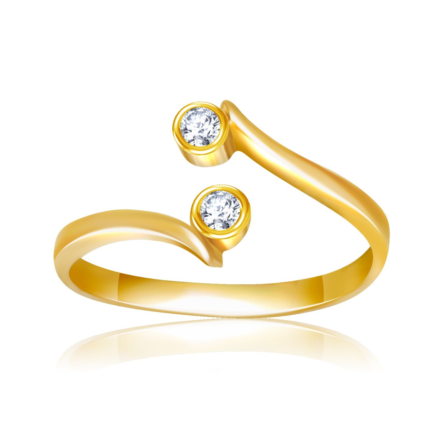 14k yellow gold minimalist toe ring featuring bezel-set cubic zirconia accents in a sleek curve design.