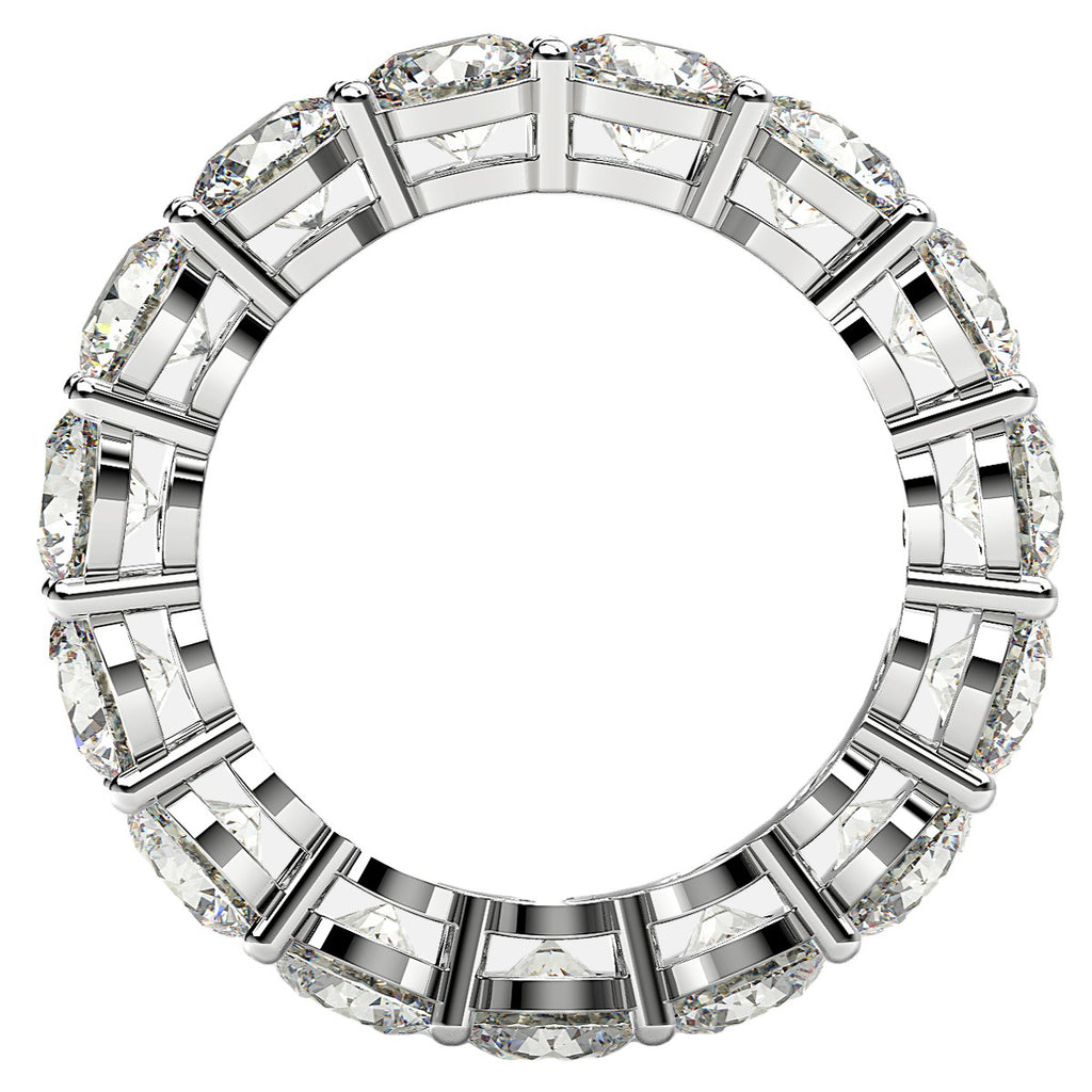Round cut lab-grown diamond eternity ring in 14k white gold, featuring a modern prong setting and 5 cttw brilliance.
