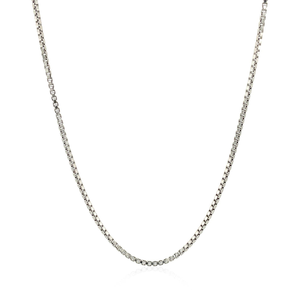 Sterling silver rhodium plated box chain, modern design with sleek links, perfect for layering or standalone elegance.