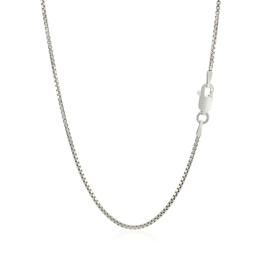 Sterling silver rhodium plated box chain with modern link design, perfect for layering or standalone elegance.
