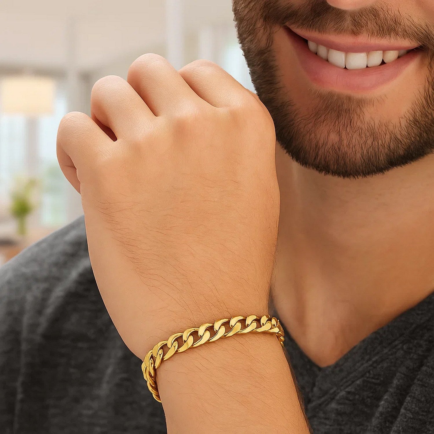 14k yellow gold solid Miami Cuban bracelet with modern link design, showcasing luxurious craftsmanship and elegance.