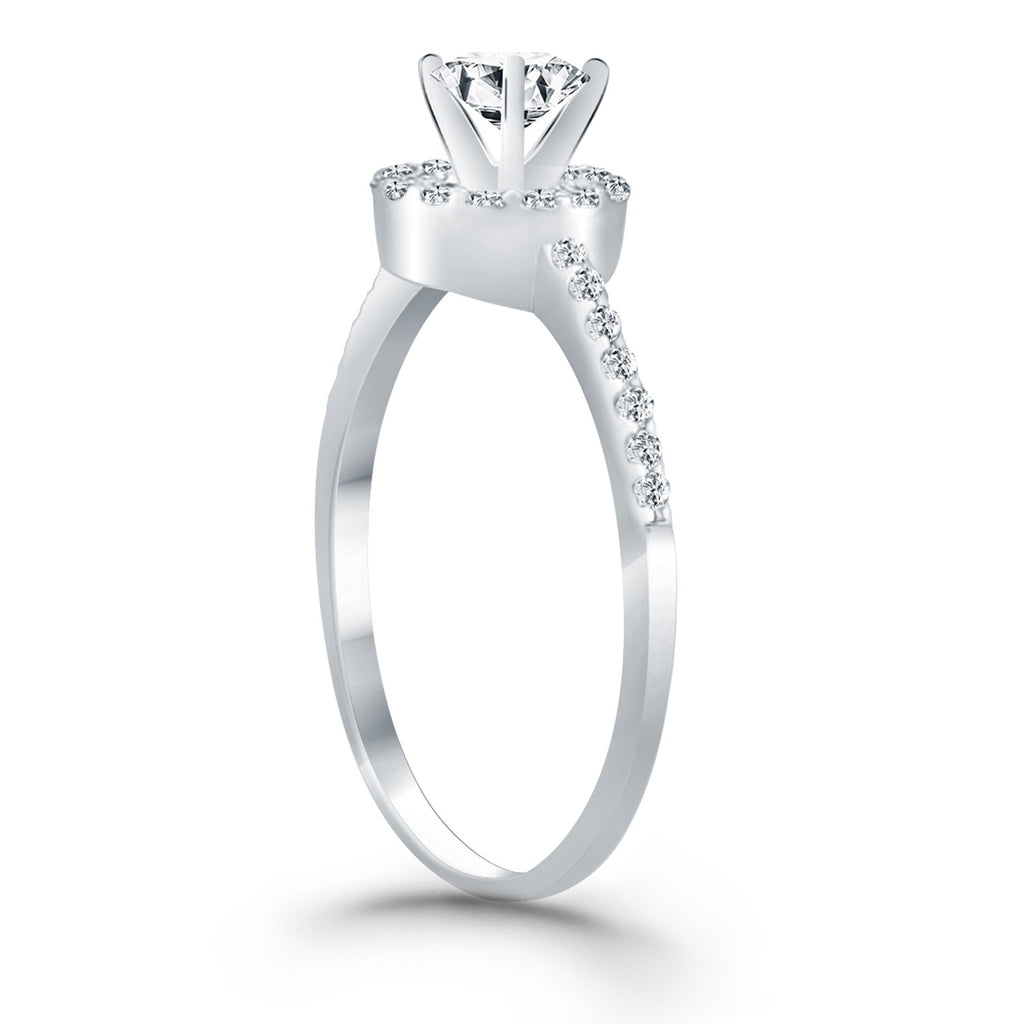 14k white gold diamond halo engagement ring featuring a stunning prong setting and modern design elegance.