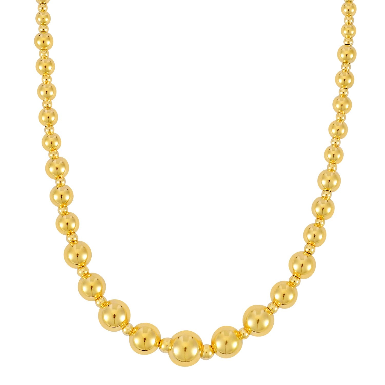 Graduated bead necklace in 14k yellow gold, featuring a modern design and elegant stud closure for refined luxury.