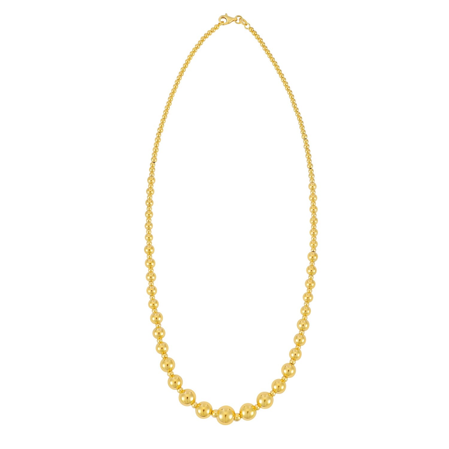 Graduated bead necklace in 14k yellow gold, showcasing a modern design with elegant stud details.