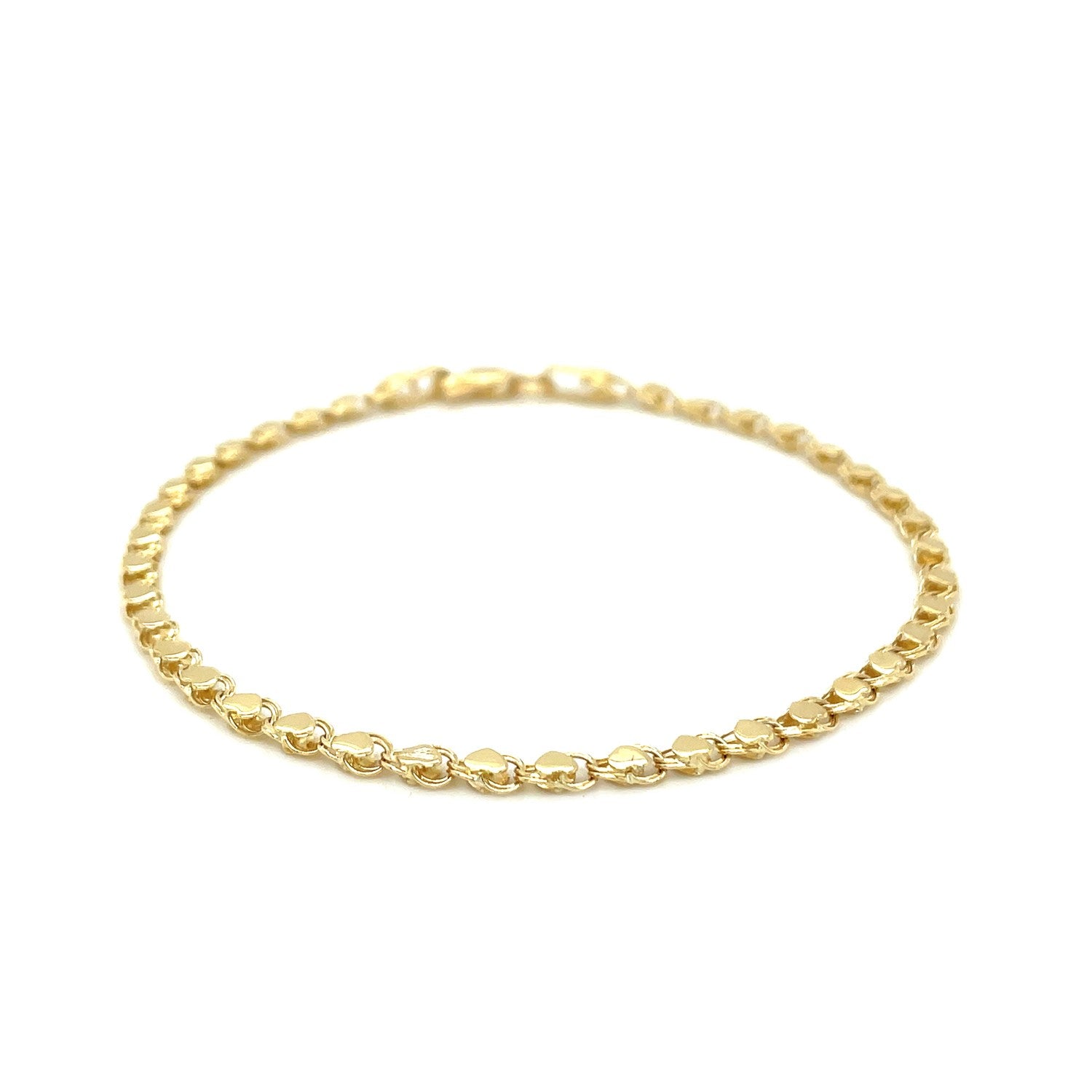 14k yellow gold heart bracelet featuring a modern link chain design, perfect for elegant layering or standalone wear.