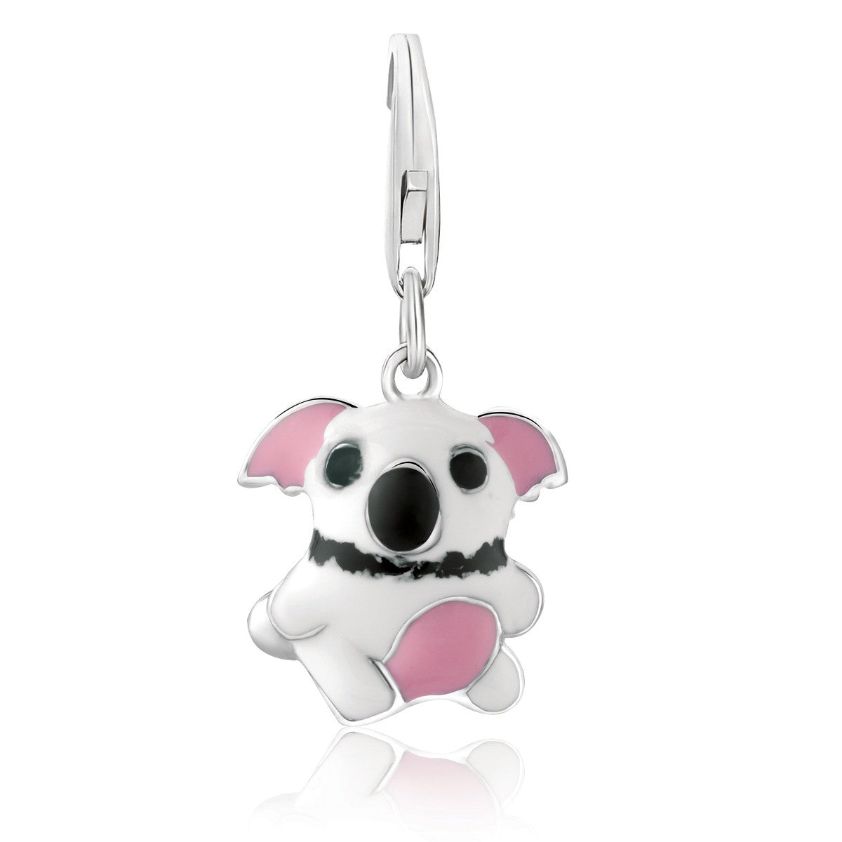 Sterling Silver Koala Bear Charms with Black and Pink Enamel Detailing