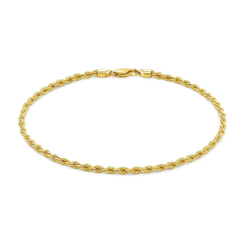 14k yellow gold diamond cut rope bracelet, minimalist design, luxurious 3.00 mm width, perfect for elegant occasions.