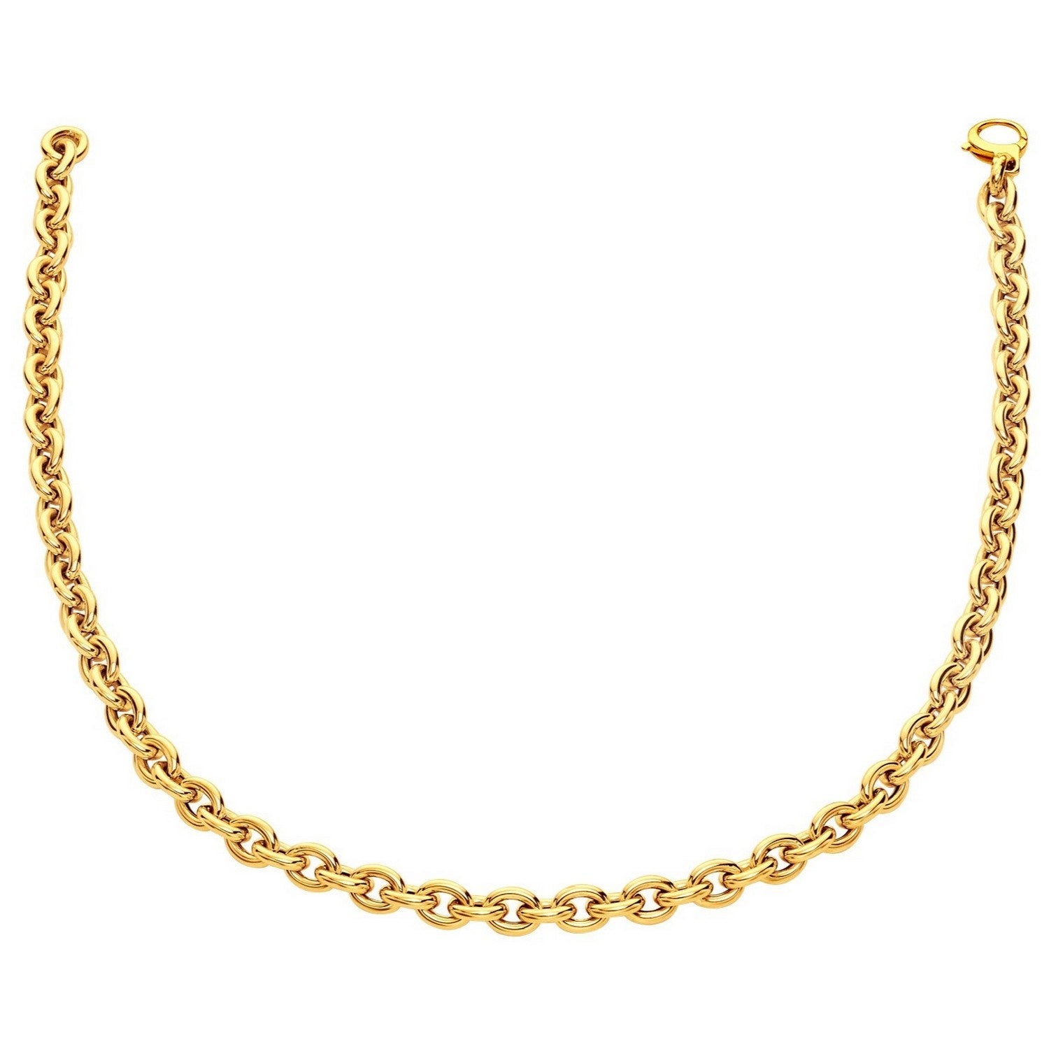14k yellow gold polished cable link necklace with a classic design, perfect for elegant layering or standalone wear.