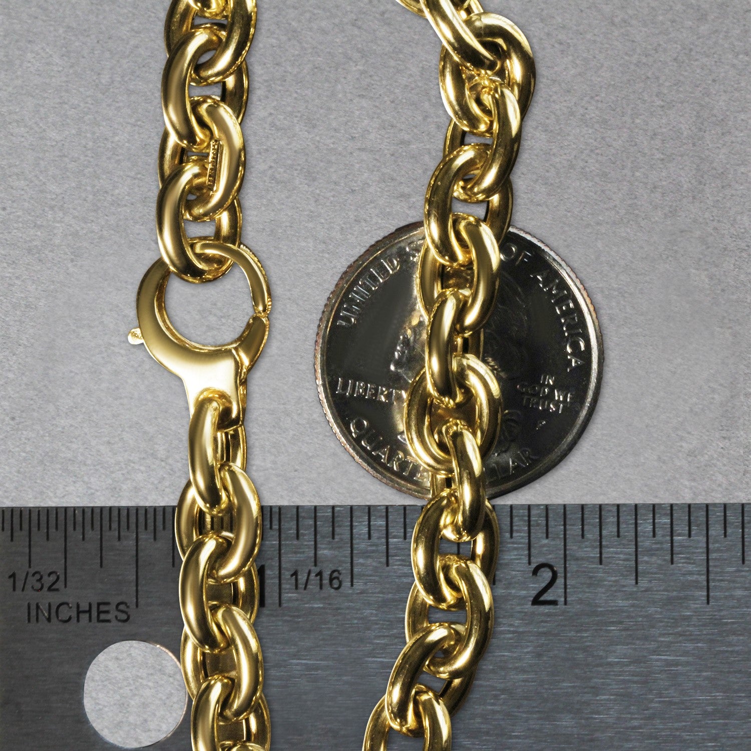 14k yellow gold polished cable link necklace showcasing a classic design with elegant, interlocking links.