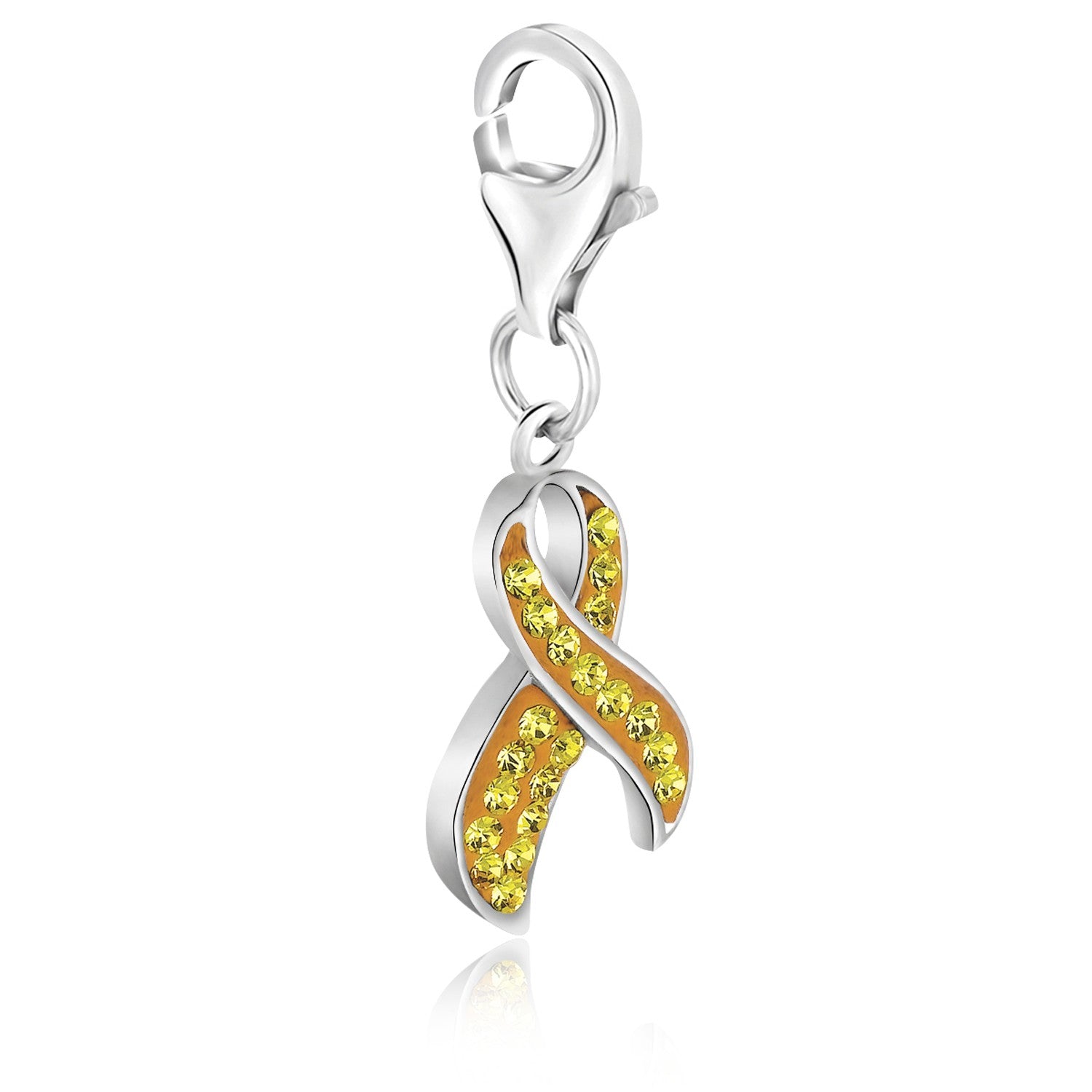 Sterling Silver Troop Ribbon Yellow Tone Crystal Encrusted Charms