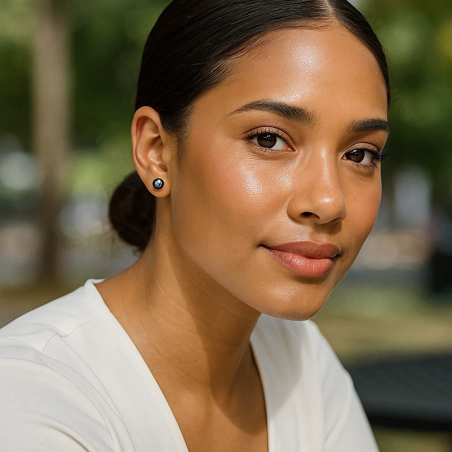 14k yellow gold minimalist stud earrings featuring 6mm cultured black pearls for an elegant touch.