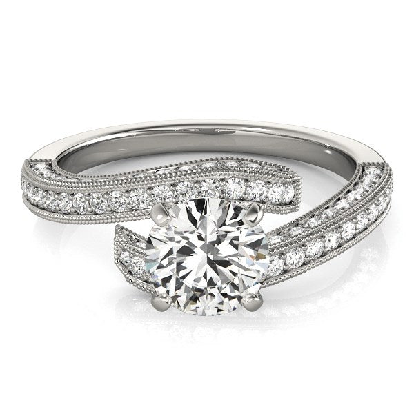 14k white gold vintage bypass engagement ring featuring round diamonds in a stunning prong setting, 1 1/2 cttw.