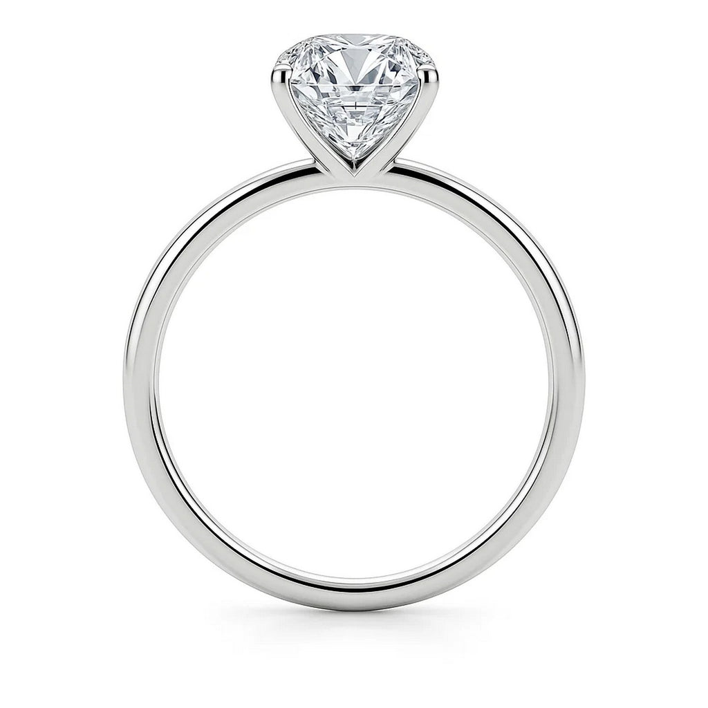 5 carat emerald lab-grown diamond solitaire ring in 14k white gold with elegant prong setting, modern design.