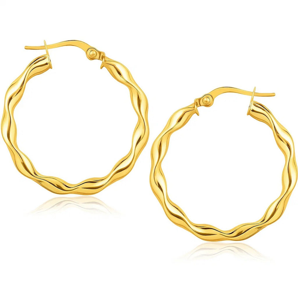 14k yellow gold modern hoop earrings, 25mm, featuring a sleek design for an elegant touch to any outfit.