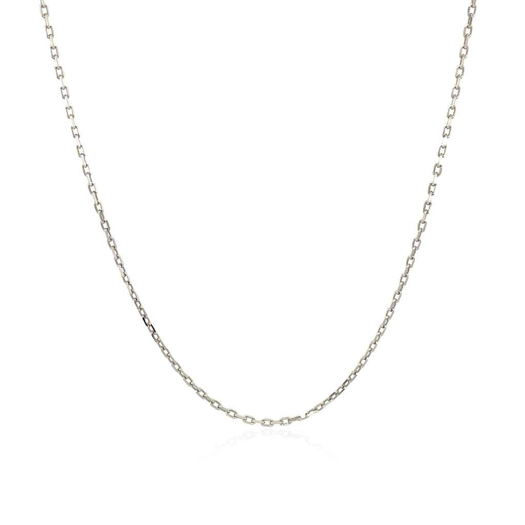 Sterling silver rhodium plated cable chain with elegant links, perfect for layering or as a standalone piece.