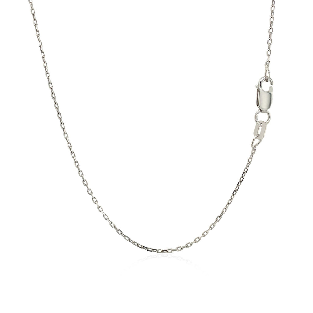 Sterling silver rhodium plated cable chain with elegant links, perfect for layering or as a standalone piece.