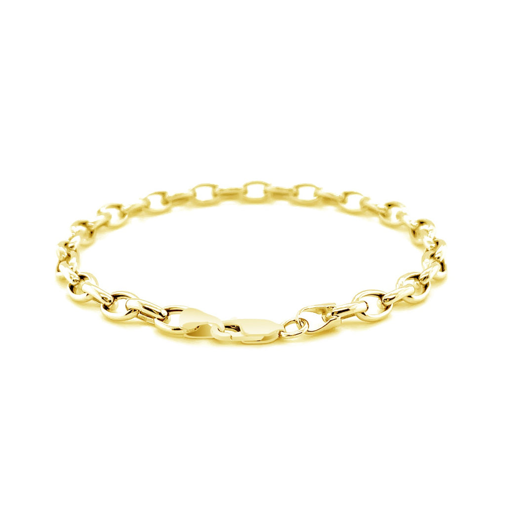 14k yellow gold oval rolo bracelet with modern link design, showcasing elegance and timeless luxury.