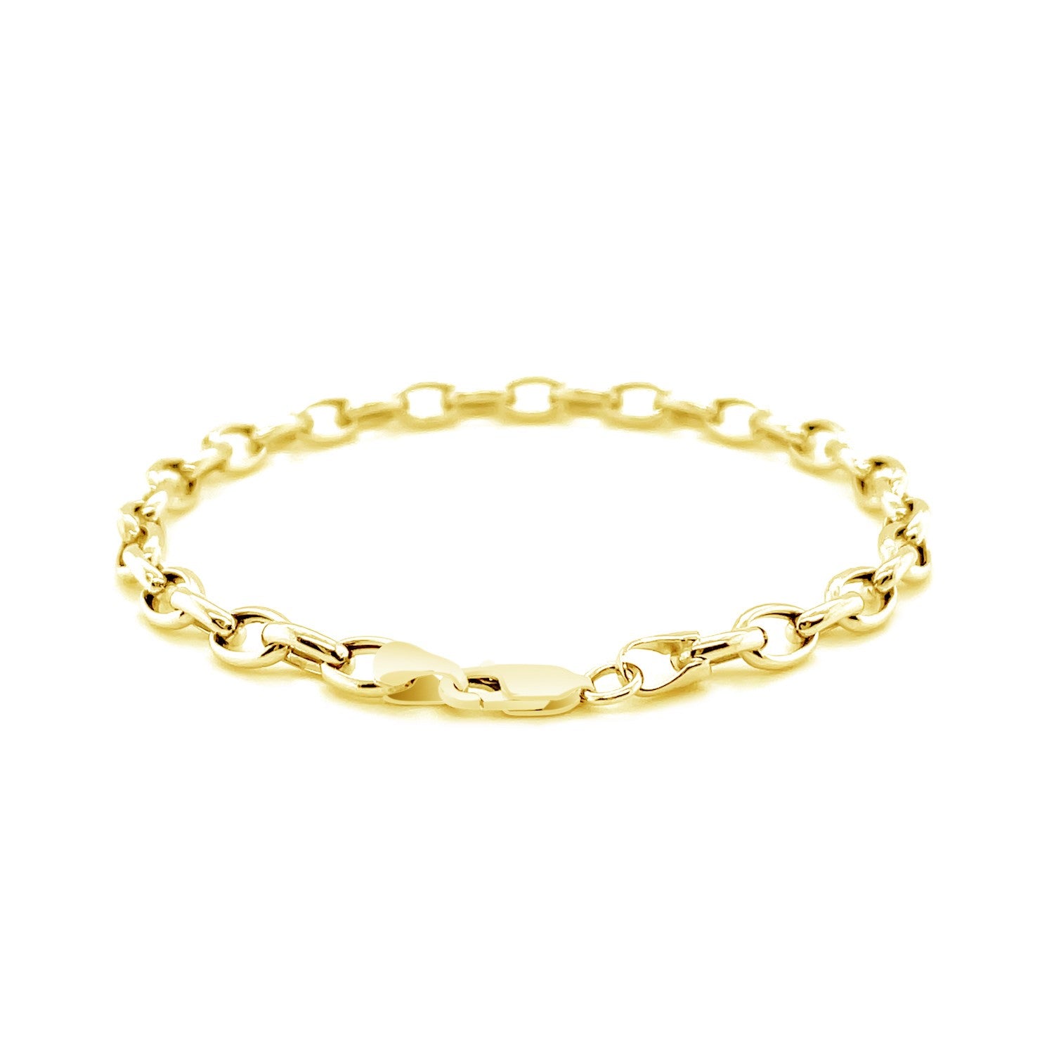 14k yellow gold oval rolo bracelet with modern link design, showcasing elegance and timeless luxury.