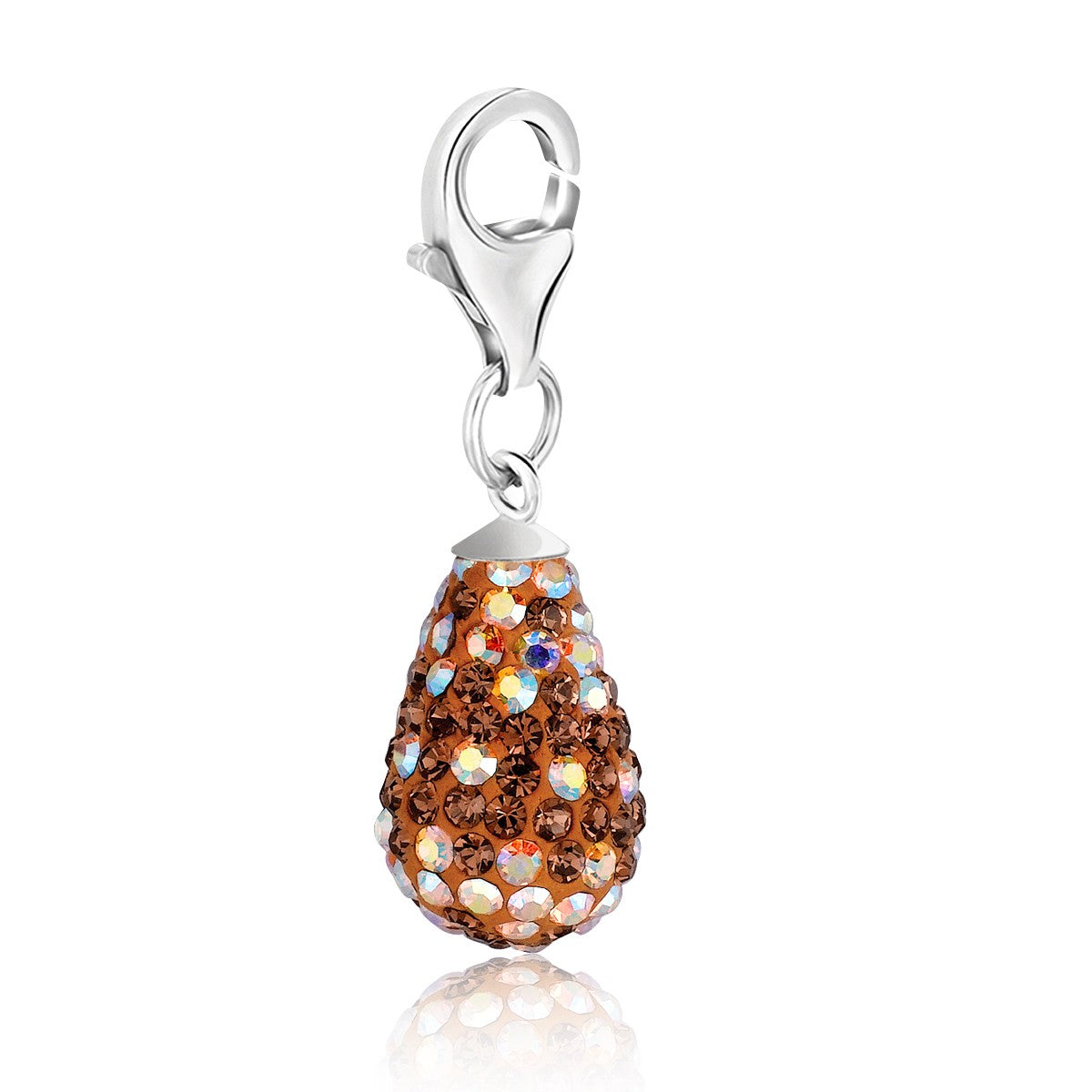 Sterling Silver Teardrop Charms adorned with Multi Color Crystal Stones