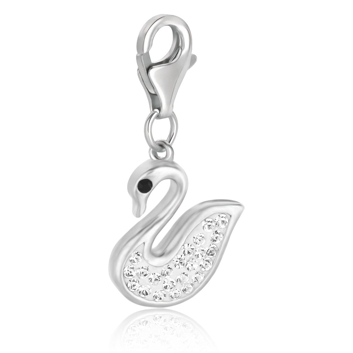 Sterling Silver Charms: Swan Design with White Tone Crystal Accents