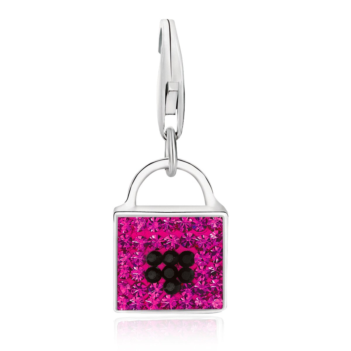 Sterling Silver Handbag Charms with Magenta and Black Tone Crystal Accents