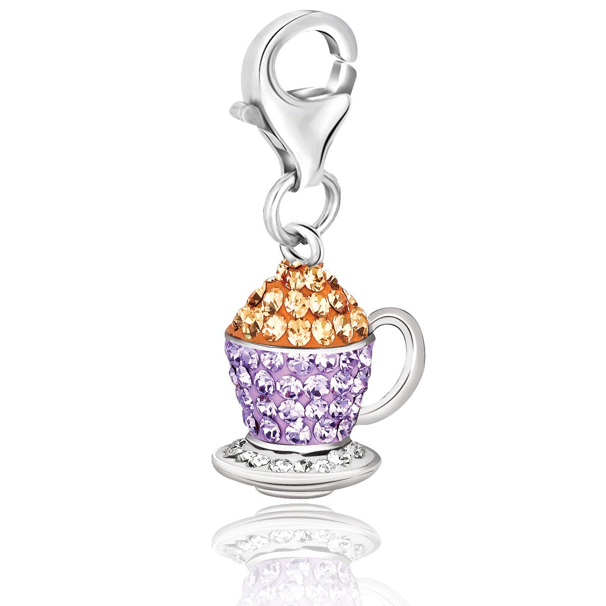 Sterling Silver Tea Cup Charm Embellished with Multi-Color Crystals