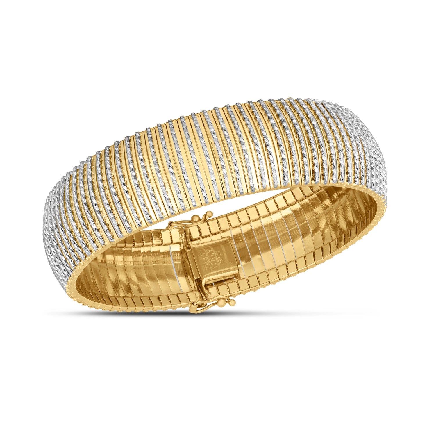 14k yellow gold bold flex bracelet featuring elegant diamond accents, showcasing a luxurious and contemporary design.