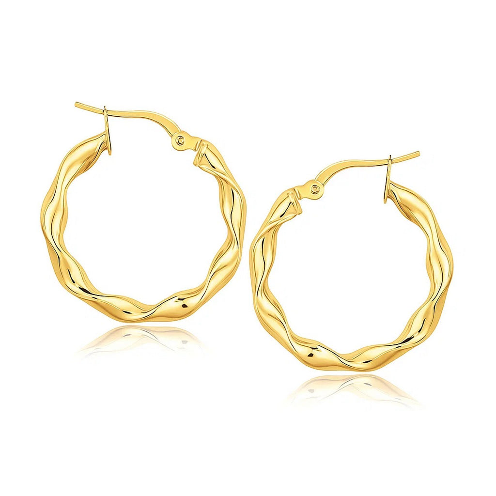 14k yellow gold modern hoop earrings, 20mm, showcasing a sleek design for elegant everyday wear.