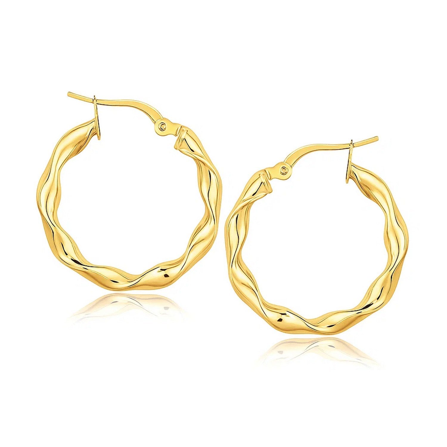 14k yellow gold modern hoop earrings, 20mm, showcasing a sleek design for elegant everyday wear.