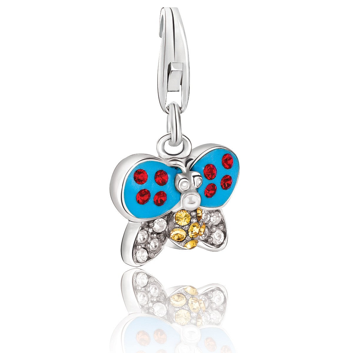 Sterling Silver Multi-Tone Crystal Embellished Butterfly Charms