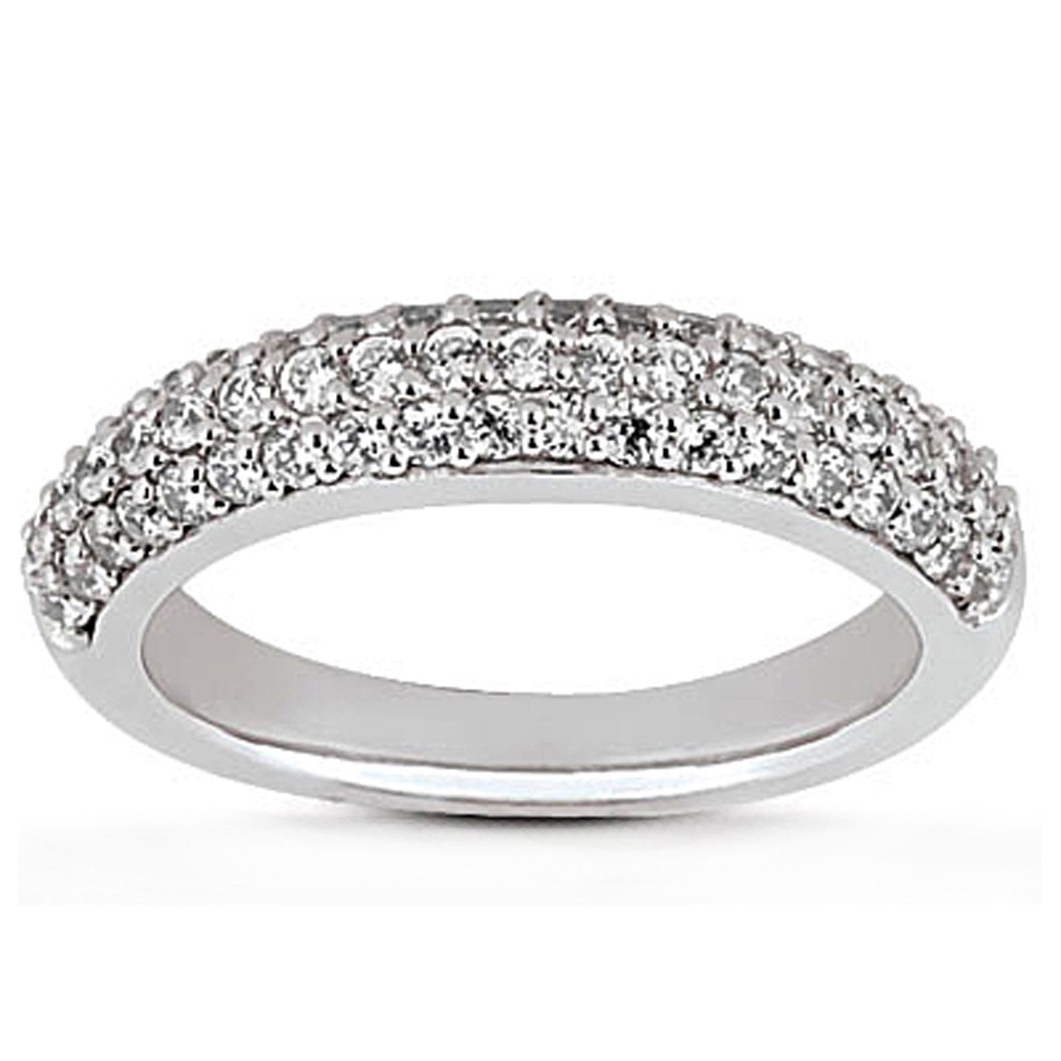 14k white gold triple multi-row micro-pave diamond wedding ring band, elegantly designed for timeless romance.