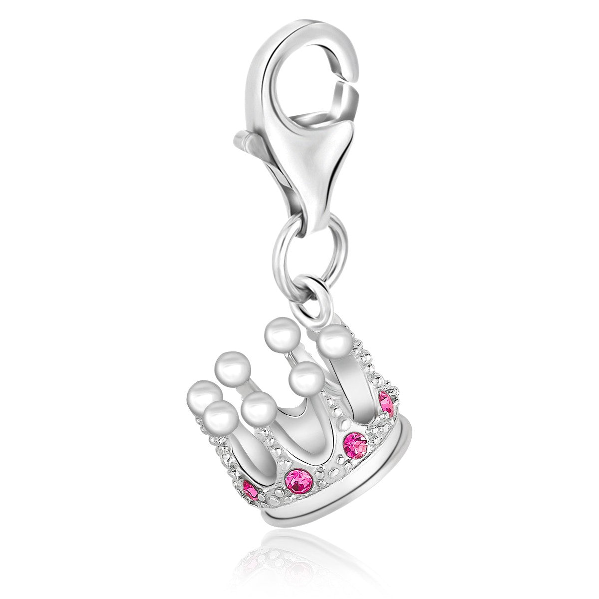 Sterling Silver Crown Charms with White and Pink Crystal Accents