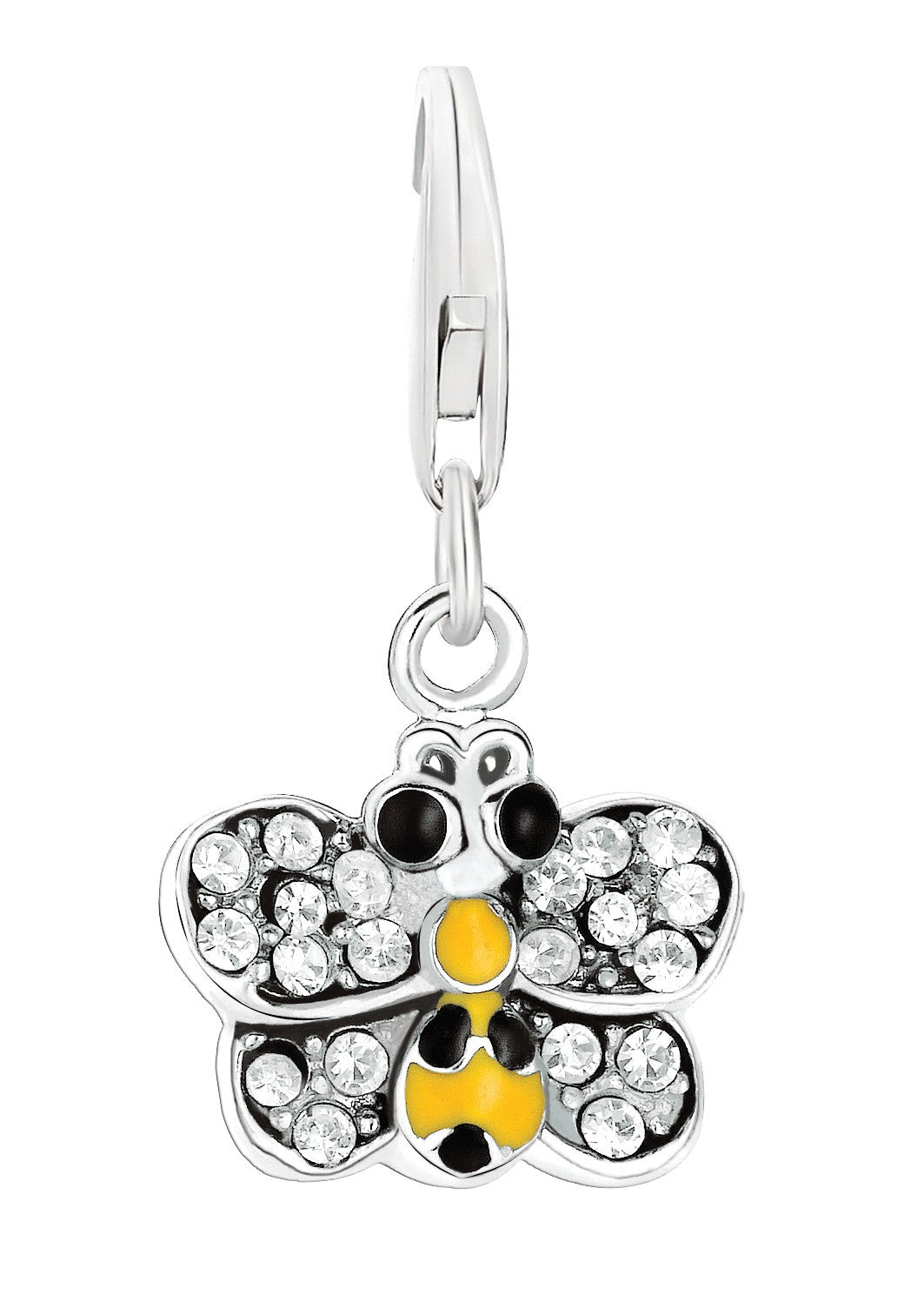 Sterling Silver Crystal-Embellished Butterfly Charms in White Tone