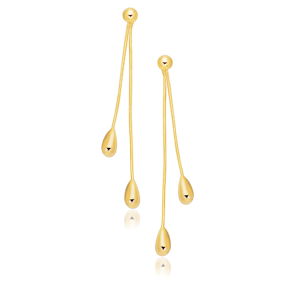 14k yellow gold polished double drop earrings featuring elegant stud design for a luxurious touch.
