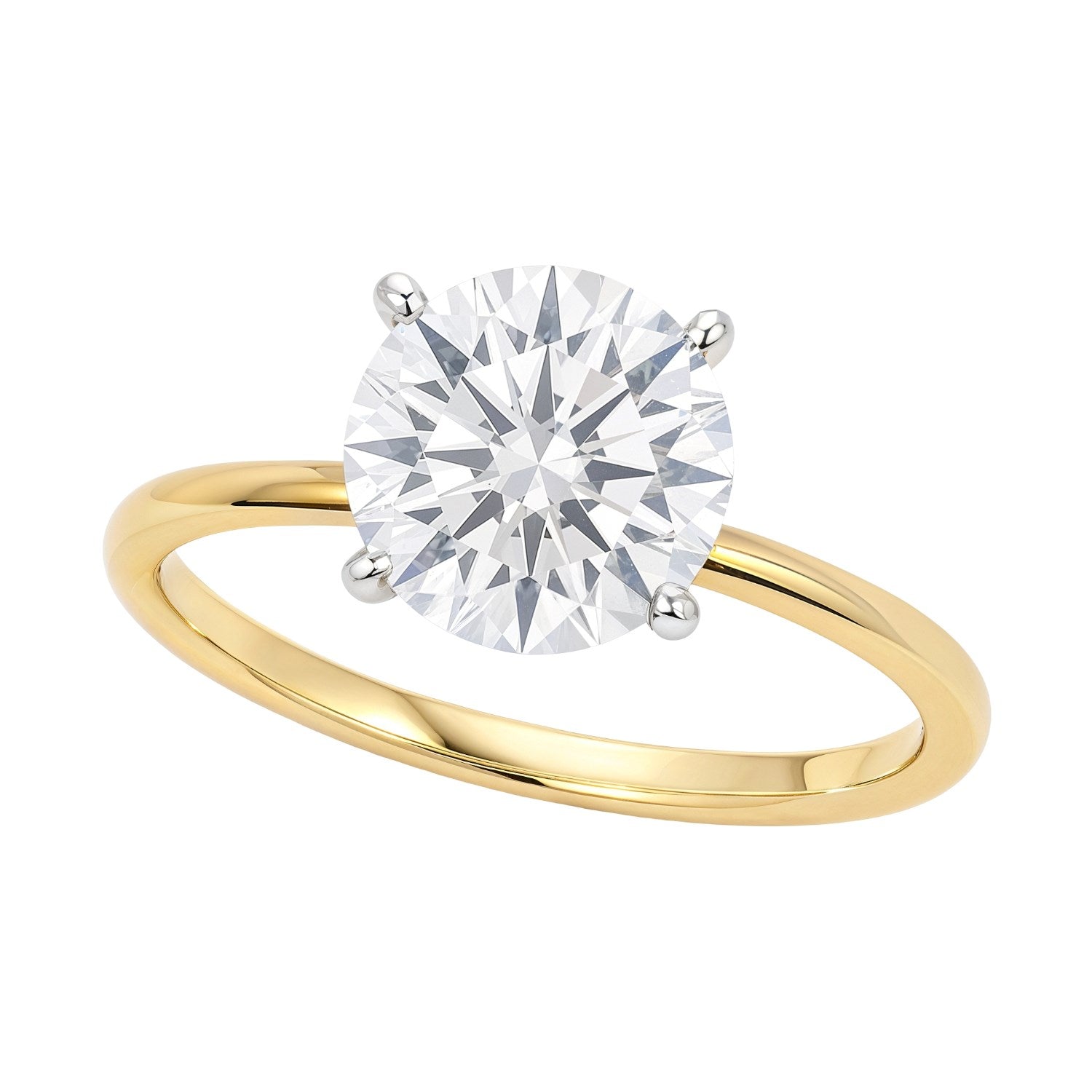 3 carat round lab-grown diamond solitaire ring in 14k yellow gold with elegant prong setting, showcasing modern luxury.