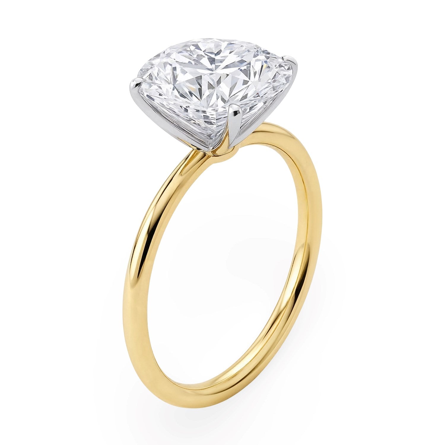 3 carat round lab-grown diamond solitaire ring in 14k yellow gold with elegant prong setting, showcasing modern luxury.