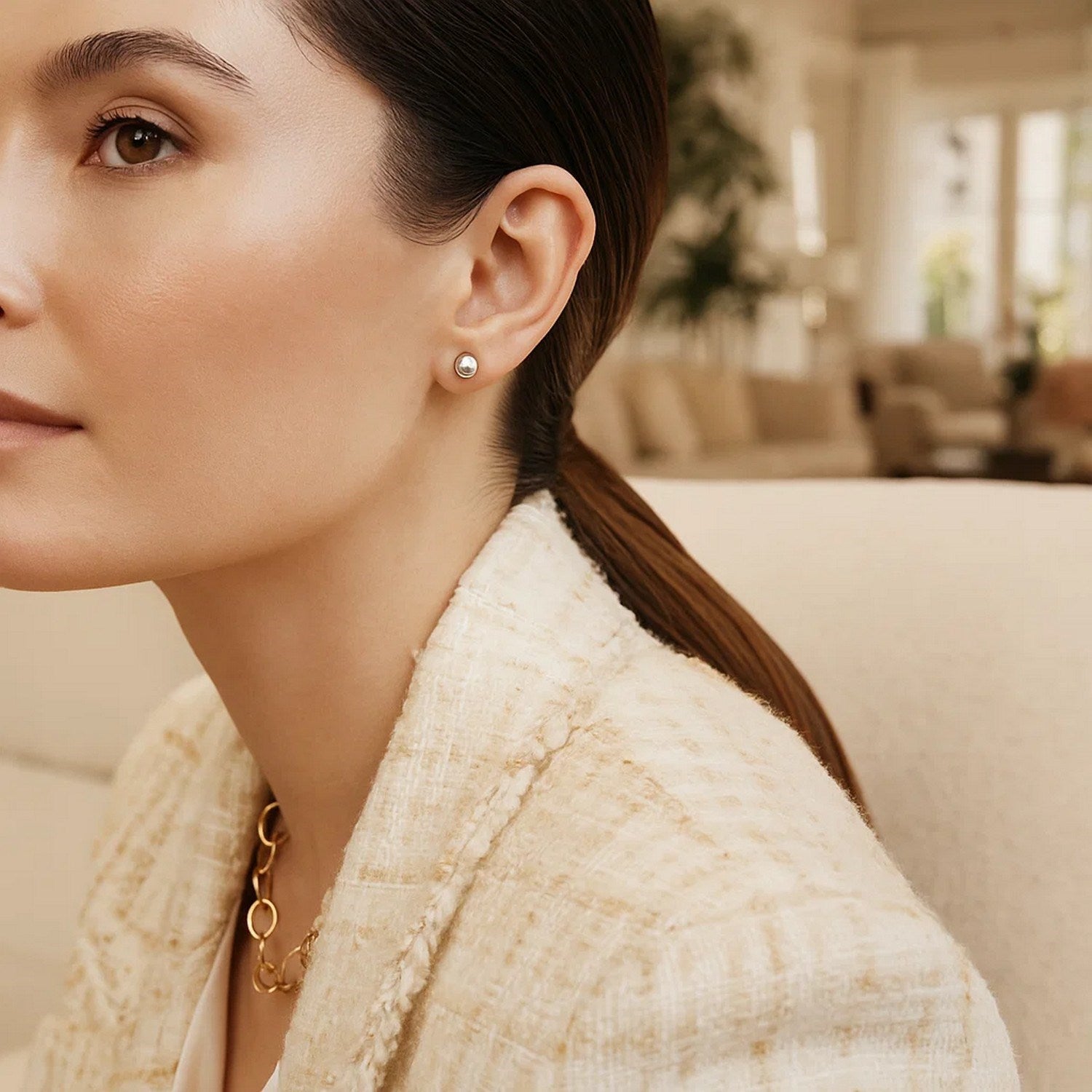 14k white gold modern round stud earrings, 5.0 mm, showcasing timeless elegance and refined craftsmanship.