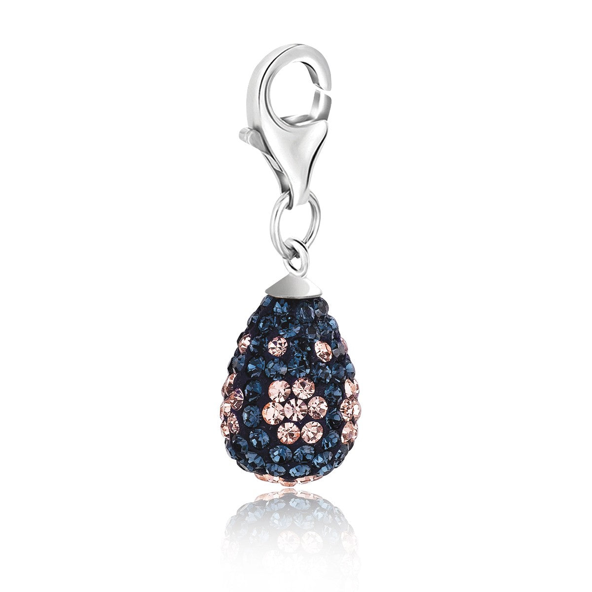 Sterling Silver Teardrop Charms with Multi-Color Crystal Accents