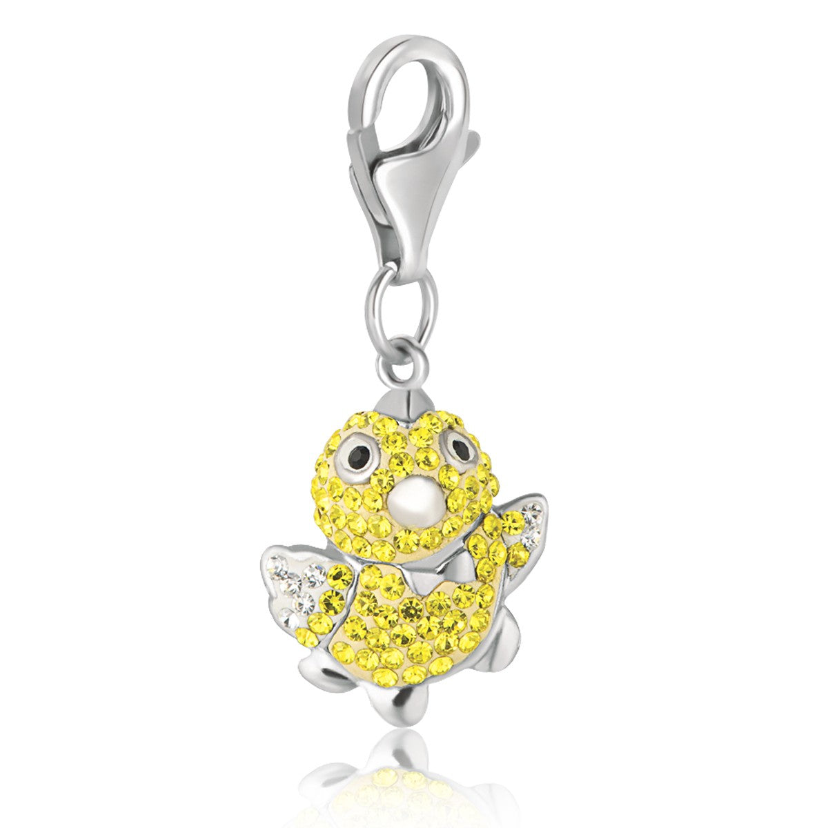Sterling Silver Chick Charm with Yellow and Citrine Tone Crystal Accents