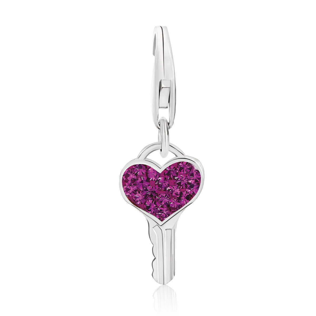 Sterling Silver Key Charms with Magenta Tone Crystal Accents