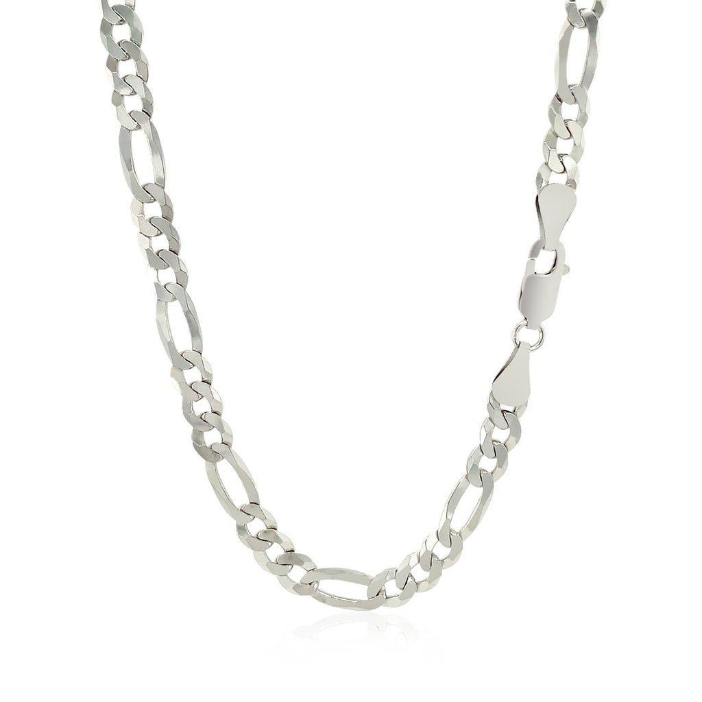Rhodium plated sterling silver Figaro chain, modern design, 5.40 mm links, perfect for layering or standalone elegance.