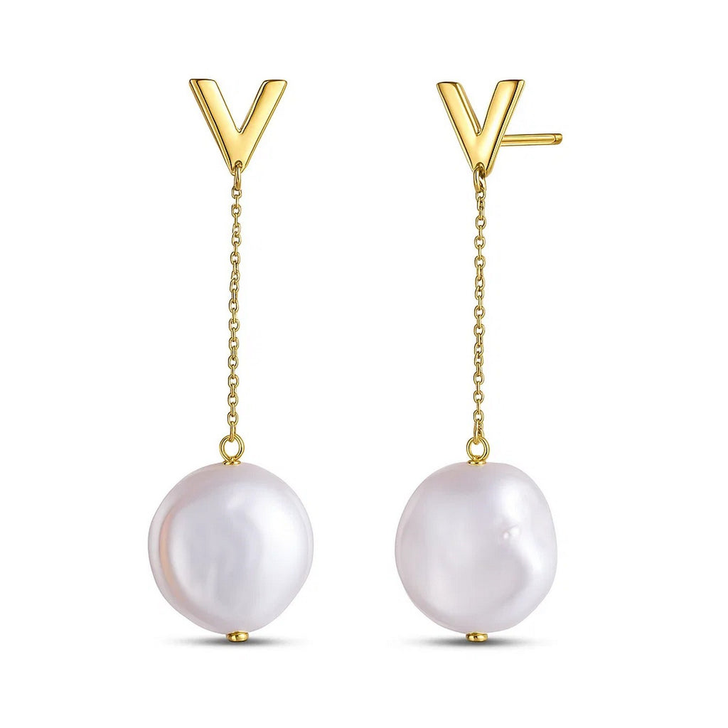 14k yellow gold elegant pearl drop earrings with stud design, perfect for sophisticated occasions.