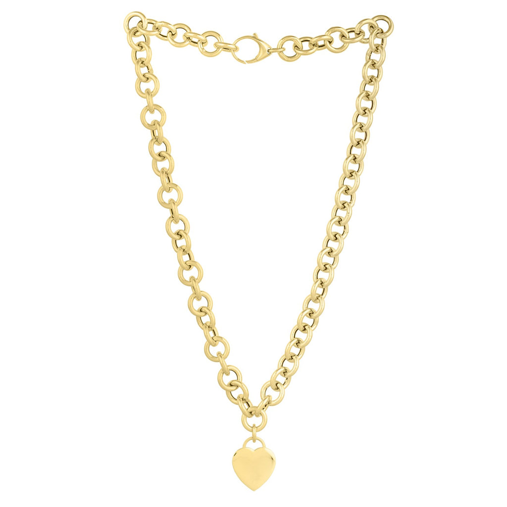 14k yellow gold rolo link necklace showcasing a modern design with elegant chain details and a luxurious finish.