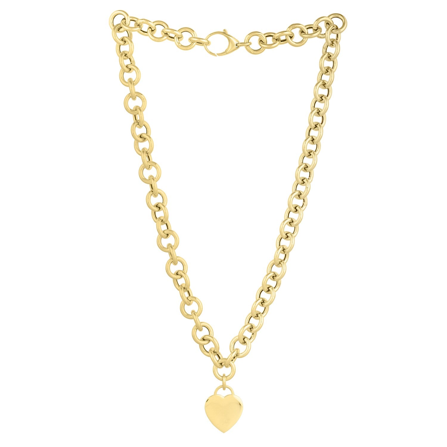 14k yellow gold rolo link necklace showcasing a modern design with elegant chain details and a luxurious finish.
