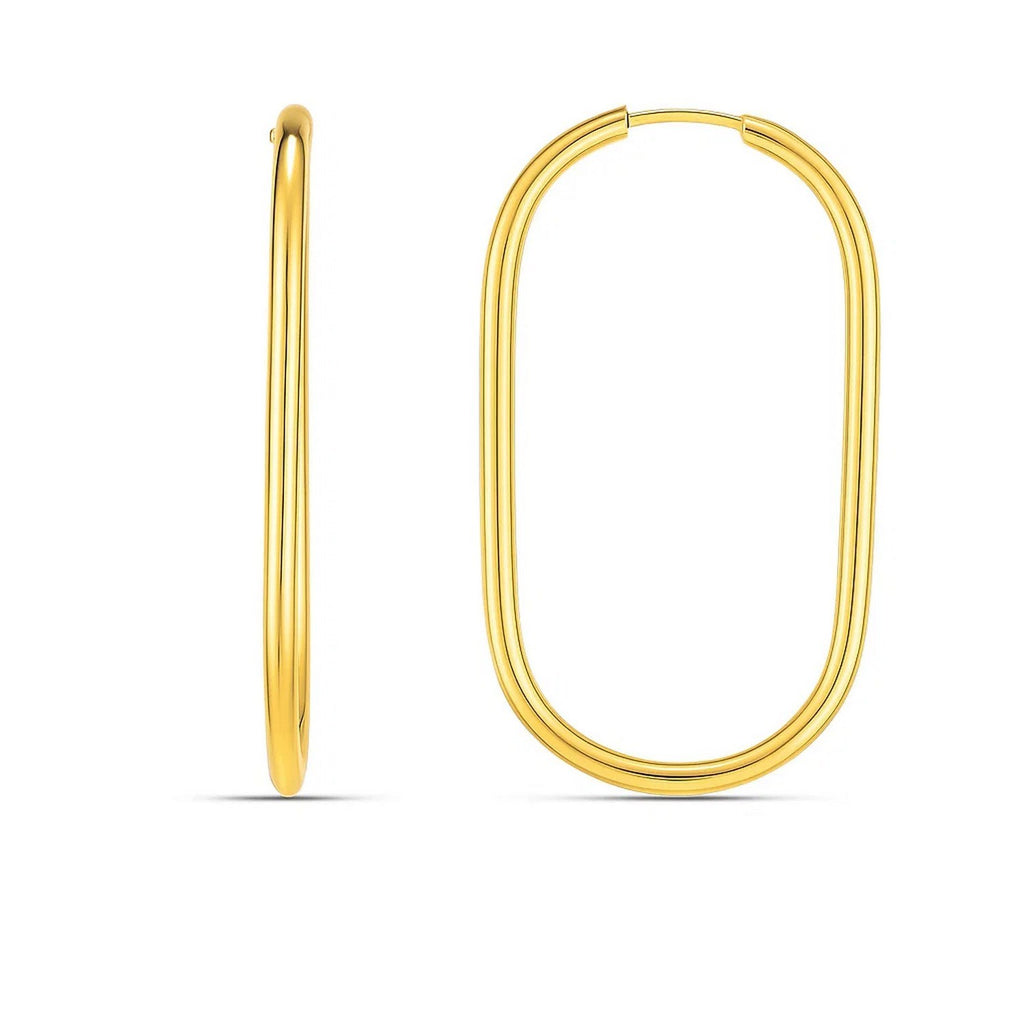14k yellow gold large endless paperclip hoop earrings with a sleek modern design, perfect for elegant occasions.
