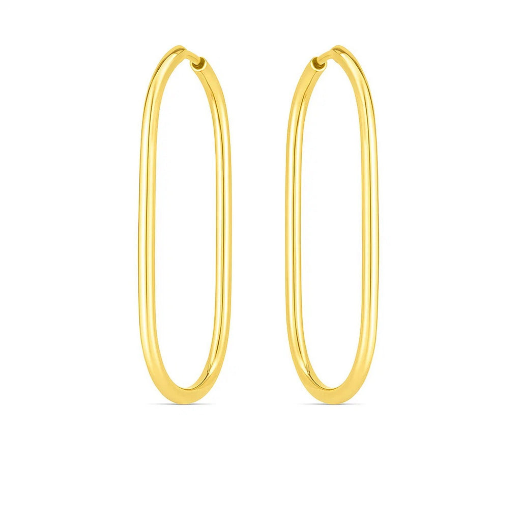 14k yellow gold large endless hoop earrings with a modern design, perfect for elegant everyday wear.