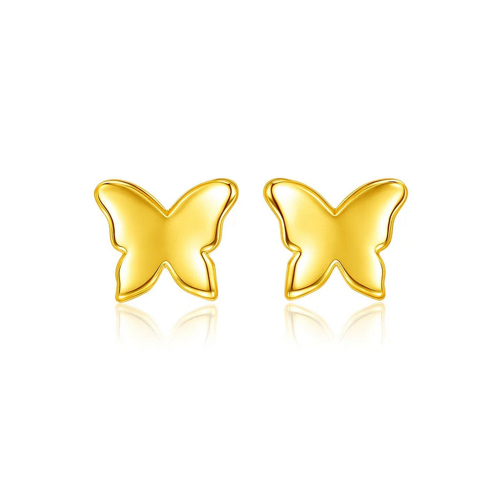 14k yellow gold polished butterfly earrings with modern design, exuding luxury and elegance for any occasion.